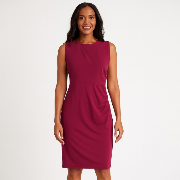 Oten Dresses & Skirts - OTEN Burgundy Magenta Sleeveless Ruched Sheath Midi Dress Women’s Size Large